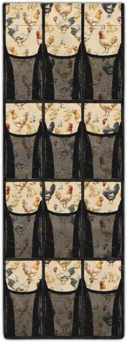 Chicken Over the Door Shoe Organizer 12 Large Pockets Hanging Shoe Rack for Closet Sturdy Oxford Fabric Shoe Storage Organizer
