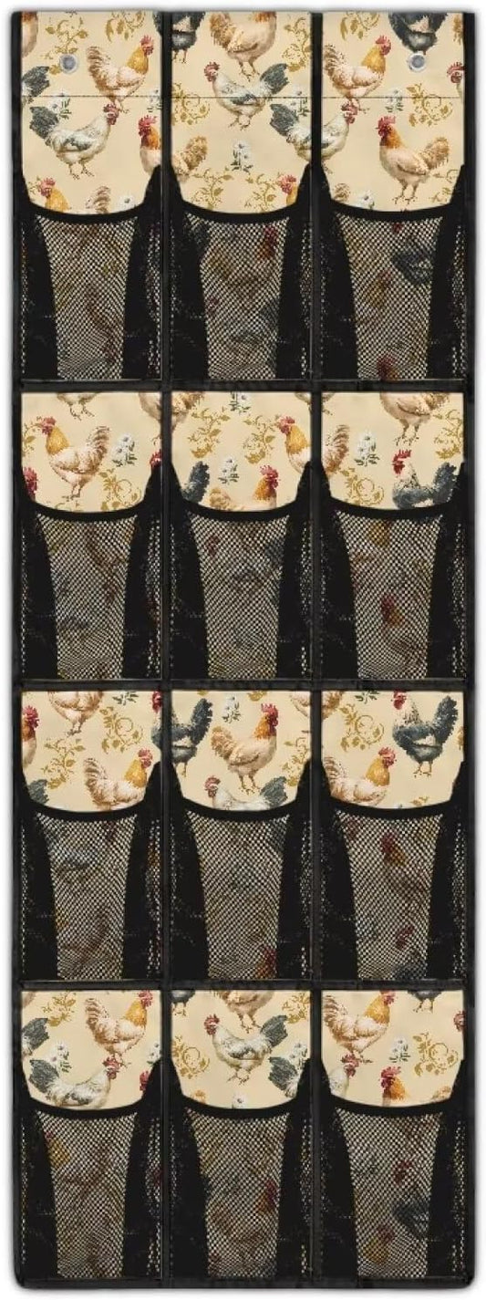 Chicken Over the Door Shoe Organizer 12 Large Pockets Hanging Shoe Rack for Closet Sturdy Oxford Fabric Shoe Storage Organizer