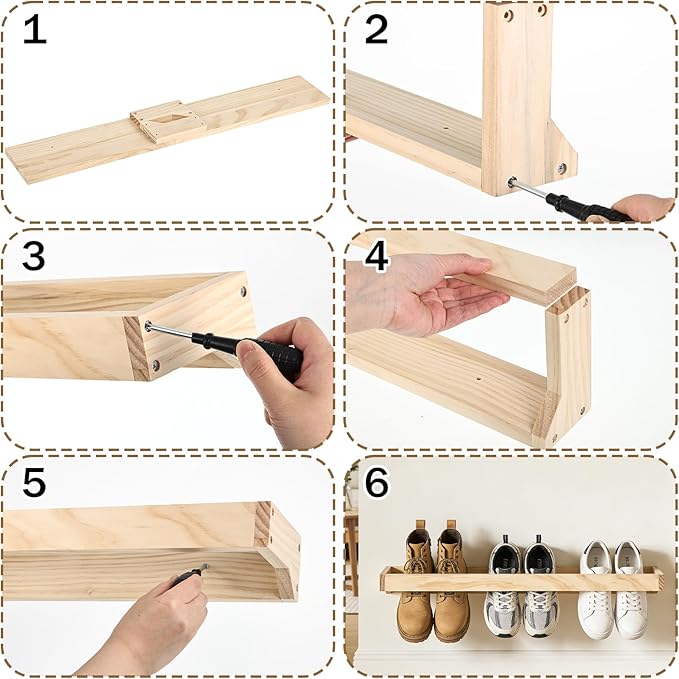 4 Pcs Wood Wall Mounted Shoe Rack 30 Inch Wall Mounted Shoe Rack for Narrow Spaces Footwear Holder Space Saving for Closet Mudroom Entryway