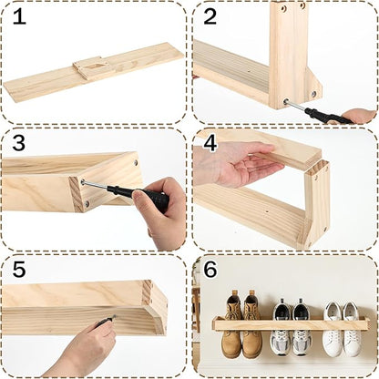 4 Pcs Wood Wall Mounted Shoe Rack 30 Inch Wall Mounted Shoe Rack for Narrow Spaces Footwear Holder Space Saving for Closet Mudroom Entryway