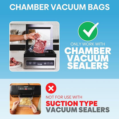 Chamber Vacuum Sealer Bags,6"x8" 8"x10" 10"x12" 300 Pcs Pre-cut Chamber Machine Pouches,Heavy Duty Chamber Vacuum Bags for Commercial Sealer,Food Storage,Meal Prep,Sous Vide,Meat,BPA Free