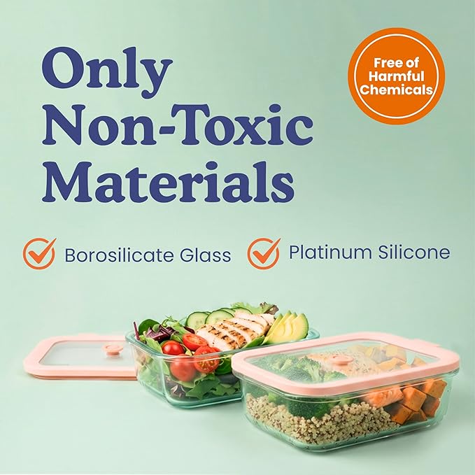 Ziruma Non-Toxic 2.6 Cup Glass Food Storage Containers With Lids - Soup Containers with Lids, Plastic Free Meal Prep, Airtight Food Container, Microwave and Freezer Safe, 4 Pack