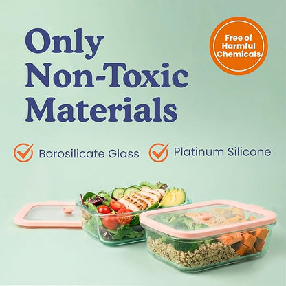 Ziruma Non-Toxic 2.6 Cup Glass Food Storage Containers With Lids - Soup Containers with Lids, Plastic Free Meal Prep, Airtight Food Container, Microwave and Freezer Safe, 4 Pack
