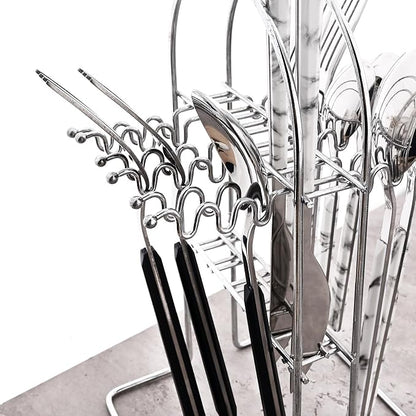 24piece Silverware Set with Hanging Holder, Stainless Steel Tableware Set With Cutlery Storage Rack, Decent Gift Box For Housewarming, Party, Dining - White Silver, set of 6