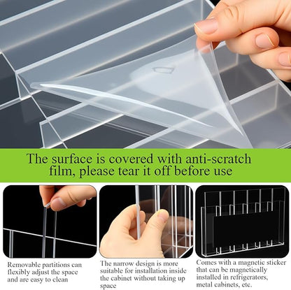 Honeydak Magnetic Acrylic Straw Holder for Cabinet Door with Adhesive Tapes and 5 Removable Partitions, Reusable Straw Organizer Storage Space-saving for Cabinet Door Fridge Kitchen(Clear,12 Inch)