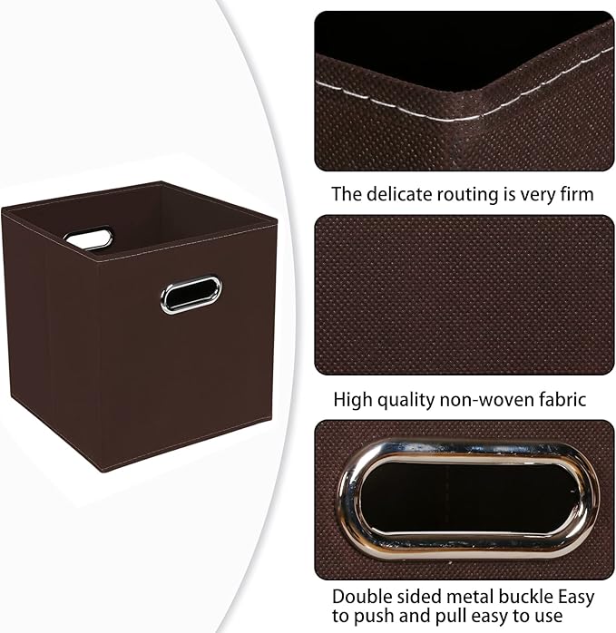 Fabric Cloth Storage Bins,Fabric Cube Bins Organizer with Dual Handles Foldable Cube Storage Baskets for Home Bedroom Storage,Set of 6,(Coffee)