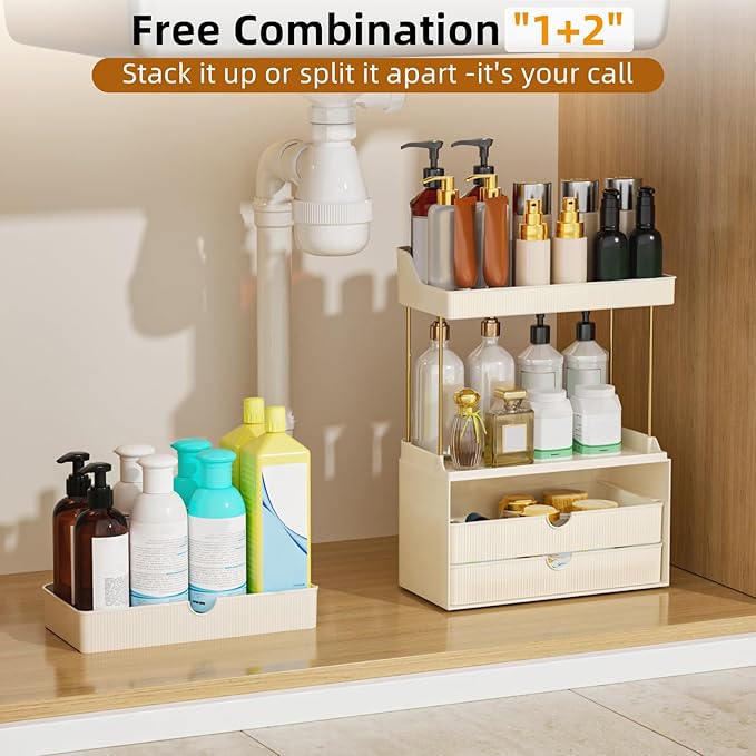 StorBin 3 Drawers Bathroom Vanity Organizer Sidesplashes- 5 Tier Makeup Organizer, Versatile Perfume Organizer, Ideal for Bathroom Storage, Vanity, Large Skincare, Perfume, Present, Cream White