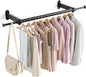 Luxspire Wall Mounted Clothes Rack, Industrial Pipe Clothing Rack, 28" Heavy Duty Extendable Iron Garment Bar, Multi-Purpose Hanging Rods for Clothes Bedroom, Laundry Room, Closet 1 Pack, Black