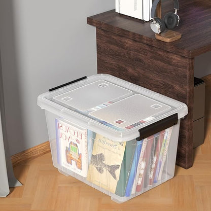 50 Quart Large Plastic Storage Bins with Wheels, Clear Storage Boxes with Lids, 4 Packs