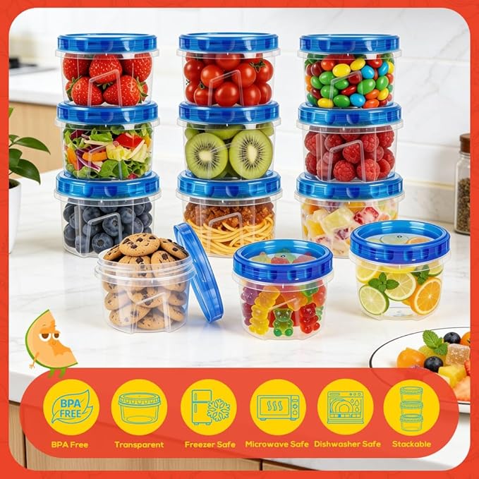 12 Pack 17oz Reusable Freezer Storage Containers with Twist Top Lids Airtight, Leakproof Plastic Food Storage Containers for Meal Prep Leftover Fruit Salad, Small Soup Container Microwave Freezer Safe