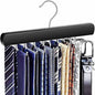 Tie Rack Hanger for Closet, Sleek Tie Hangers for Men with 18 Upgraded Folding Hooks, Space-Saving Tie Holder Neck Tie Organizer for Men Ties, Belts, Bras, Scarves, Tank Tops (Black)