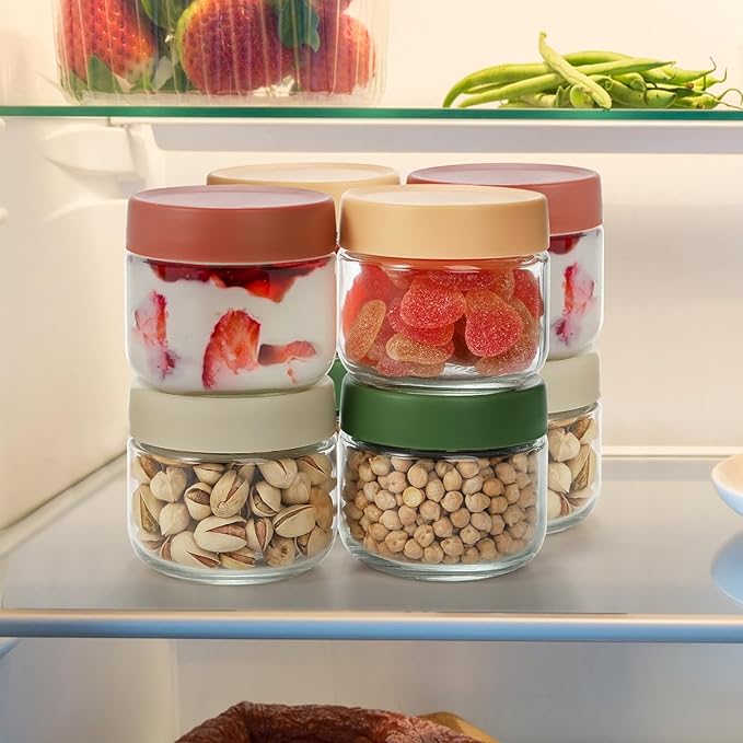 Cididu 8 Pack Overnight Oats Container with Lids, 10 Oz Clear Glass Yogurt Storage Jar, Leak Proof Empty Glass Candy Jar for Food Prep, Spice, Snacks, Jam, Beans, Cereal, Kitchen, Airtight
