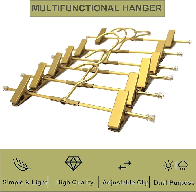 Shorts Hangers 20 Pack Jeans Hangers for Closet 11.8" Gold Aluminium Hangers with 2 Adjustable Clips Pants Hanger Shirt Slim Hangers for Men Women Metal Hangers