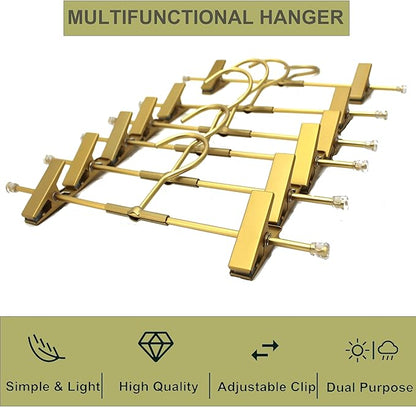 Shorts Hangers 20 Pack Jeans Hangers for Closet 11.8" Gold Aluminium Hangers with 2 Adjustable Clips Pants Hanger Shirt Slim Hangers for Men Women Metal Hangers