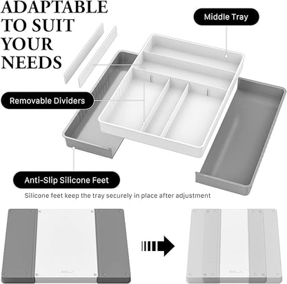 Simple Houseware Expandable Kitchen Drawer Flatware Organizer, Gray/White
