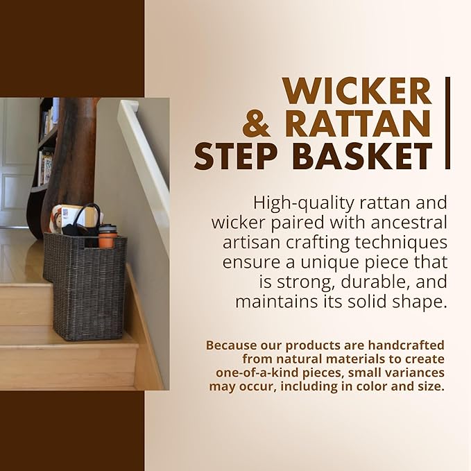 KOUBOO Wicker Step Basket, Dark Brown, Rectangular, 15 in L x 9.5 in W x 15.75 in H, Dual Compartments