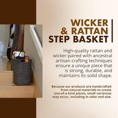 KOUBOO Wicker Step Basket, Dark Brown, Rectangular, 15 in L x 9.5 in W x 15.75 in H, Dual Compartments