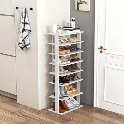Tangkula 8-Tier Vertical Shoe Rack, Space-Saving Corner Shoe Organizer for 14 Pairs, Narrow Shoe Storage for Entryway, Front Door, or Closet