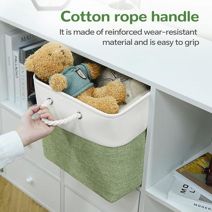 13 x 13 Inch Cube Storage Bins, 6 Pack Fabric Storage Basket with Handles, Foldable Boxes Organizer for Shelf Baskets for Home, Clothes (White/Green)
