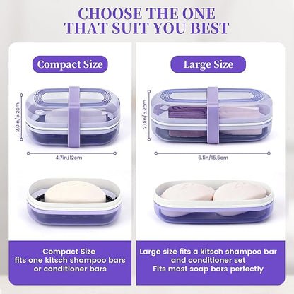 Leakproof Travel Soap Case with Lid | Draining Soap Bar Holder & Dish with Silicone Strap | Includes Mesh Soap Bag | for Shower, Bathroom, Camping, Gym (Grape Purple)