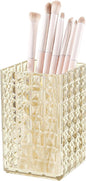 DASITON Makeup Brush Holder Organizer, Acrylic Makeup Brush Cup, Diamond Striped Make Up Brush Holder for Vanity, Bathroom Countertop, Toothbrush Holders, Pen Holder for Desk Storage (Yellow)
