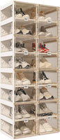 ANTBOX Foldable Shoe Rack,Shoe Organizers for Closet Plastic Shoe Storage Box for Entryway,Living Room,Large Sturdy Stackable Sneaker Cabinet Bins with Magnetic Clear Door 8 Tiers 16 Pairs
