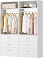 Besiost Closet System Set of 2, 4FT Closet Systems with 6 Wood Drawers, 48" Closet Organizer System with 2 Hanging Rods & 2 Shelves, Heavy Duty 48 Inch Walk-in Closet , White (48"L x 15" W x 80" H)