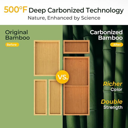 keechee 5-Piece Bamboo Drawer Organizer Set, 2.2" Deep Multi-Use Organizers for Utensils, Silverware, Cutlery, Desk, Bathroom, Junk Drawer & Makeup, Non-Slip Feet Included.