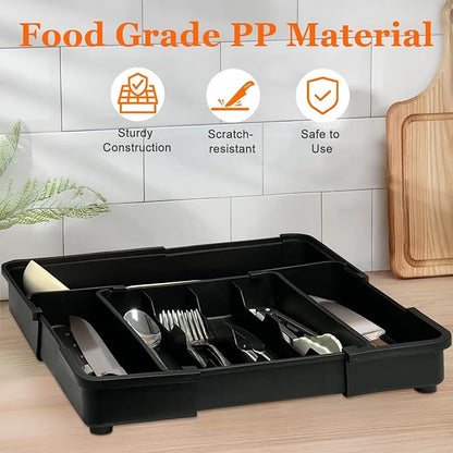 Silverware Organizer Expandable Utensil Drawer Organizer Adjustable Drawer Organizer, Flatware Cutlery Silverware Tray for Spoons Forks Knives Kitchen Organizers Storage (Black)