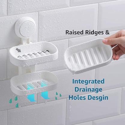 HOME&I Suction Cup Soap Dish Holder – Strong Vacuum Suction, Waterproof, Self-Draining Soap Dish for Shower, Bathroom, Kitchen Sink – No Drilling, Reusable (White)