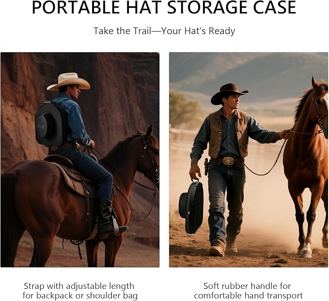 Anysiny Cowboy Hat Box for Travel-Crush Proof Hat Travel Case for Cowboy Hats Holder Storage Box Organizer Cap Carrier with Adjustable Carry Strap