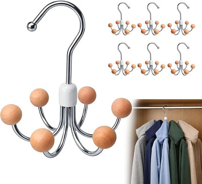 6-Pack 360° Swivel Hoodie & Purse Organizer with Cedar Balls, Multi-Purpose Closet Storage Hanger for Hoodies, Bags, Scarves, Hats, Space Saving, Anti-Slip, Ideal for Dorm, Apartment & Travel