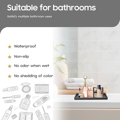 Vanity and Bathroom Tray, 7.7" ABS Countertop Organizer,Waterproof Vanity Tray for Toilet Tank,Perfume,Soap,Keys,Bathroom Accessories,Kitchen and Bath Trays,Non Slip Small Trays,Black,2 Pack
