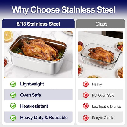 QCQHDU Stainless Steel Food Storage Containers, 5500 ML/ 186 oz / 23 Cup Large Food Storage Meal Prep Containers with Airtight Lids for Roasting Turkey, Chicken, Baking Casserole, Fruits, Party