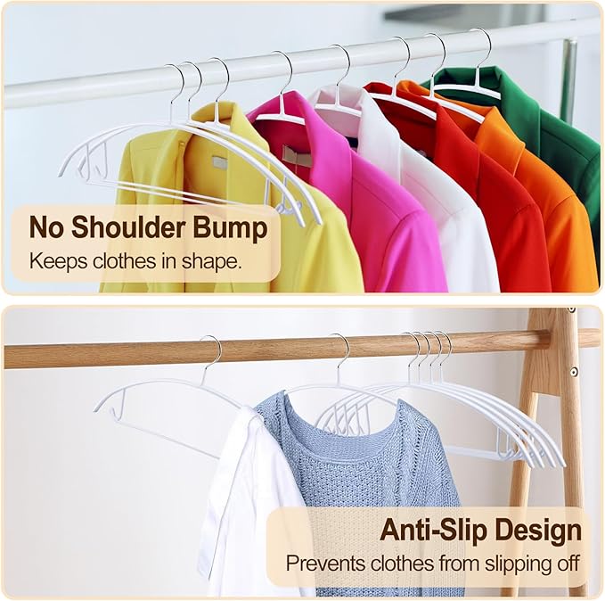 18 Pack Clothes Hangers, PVC Coating Sweater Hangers, 16.5 Inch No Shoulder Bump Coat Hanger, Heavy Duty Non-Slip Metal Hanger for Sweaters, Jackets, Coat, T Shirts (White)