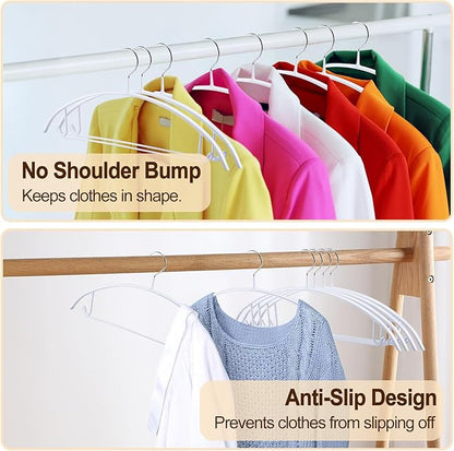 18 Pack Clothes Hangers, PVC Coating Sweater Hangers, 16.5 Inch No Shoulder Bump Coat Hanger, Heavy Duty Non-Slip Metal Hanger for Sweaters, Jackets, Coat, T Shirts (White)