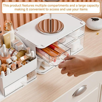 Yieach White Makeup Organizer Countertop With 4 Drawers,Large Cosmetics Storage Organizer for Brush,Hair Products,Plastic Makeup Holders and Beauty Skincare Organizers for Bathroom,Vanity,Dresser Top