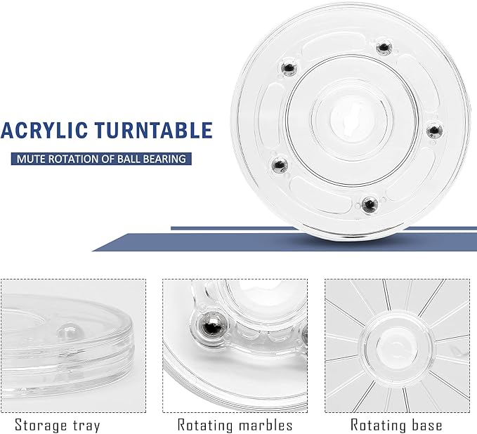2Pcs 4” Small Clear Acrylic Turntable Organizer, Mini Rotating Organizer Swivel Plate for Bathroom Kitchen Cabinet Table Spice Rack Cake Pantry