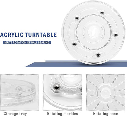 2Pcs 4” Small Clear Acrylic Turntable Organizer, Mini Rotating Organizer Swivel Plate for Bathroom Kitchen Cabinet Table Spice Rack Cake Pantry