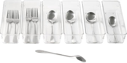 6 Set Clear Plastic Junk Drawer Organizer Vanity Curlery Utensil Makeups Organizer for Kitchen 9''X 3''