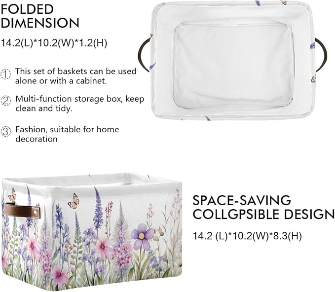 YETTASBIN Herbal Wildflowers Storage Basket 1pc, Large Collapsible Toys Clothes Organizer, Durable Canvas Storage Bin with Handle for Shelves Closet Laundry Home Office Decor