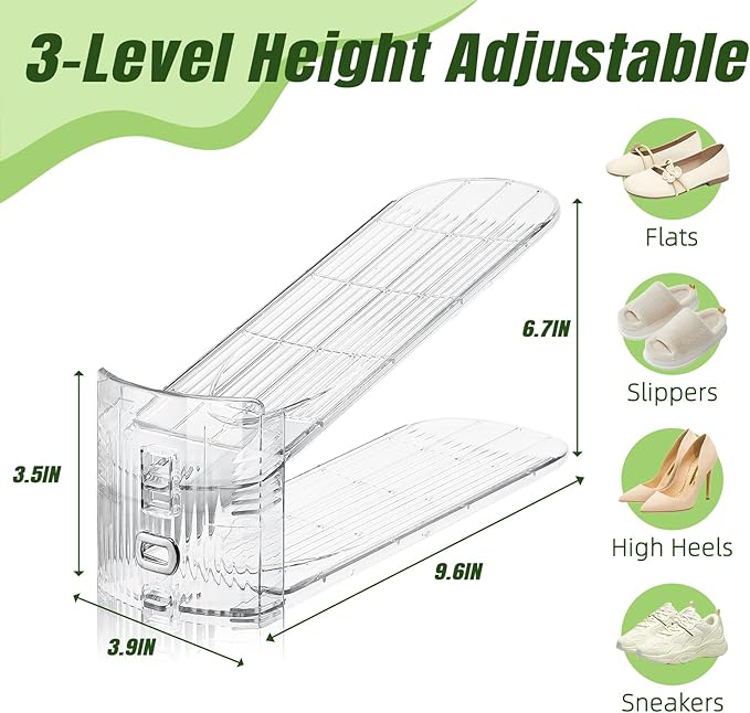 16 Pack Shoe Slots Organizer for Closet, Adjustable Shoe Stackers for a Pair of Shoes Shoe Rack Storage Shoe Space Saver 50% Shoe Shelf Display Holder for Closet