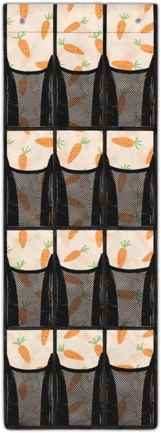 12-Pocket Waterproof Oxford Cloth Storage Hanging Bag Behind The Door, Foldable Large Capacity Organizer for Bathroom Closet Bedroom and Pantry Door, Easter Carrot