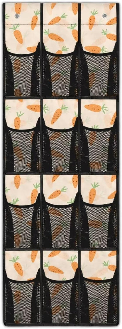 12-Pocket Waterproof Oxford Cloth Storage Hanging Bag Behind The Door, Foldable Large Capacity Organizer for Bathroom Closet Bedroom and Pantry Door, Easter Carrot