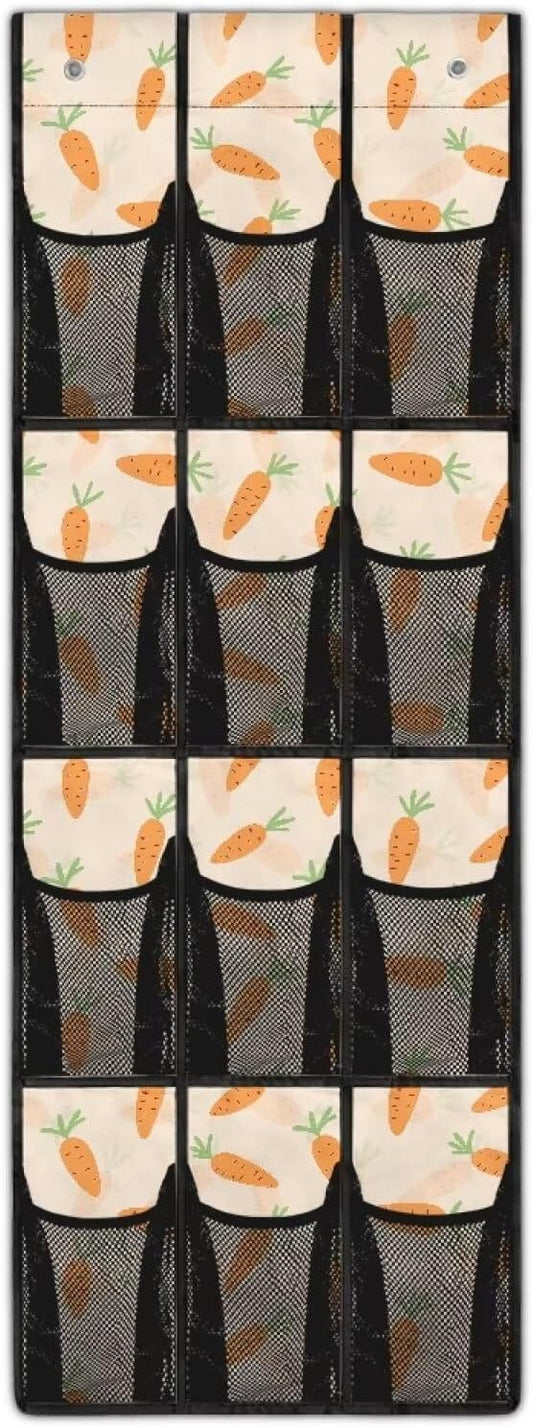 12-Pocket Waterproof Oxford Cloth Storage Hanging Bag Behind The Door, Foldable Large Capacity Organizer for Bathroom Closet Bedroom and Pantry Door, Easter Carrot