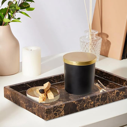 Marble Bathroom Vanity Tray, Natural Luxury Vanity Home Kitchen Bathroom Table Tray, Stone Decorative Countertop Dresser Trays for Key Coffee Perfume Jewelry Makeup (Dark Brown, 12"x 8" x1.2")