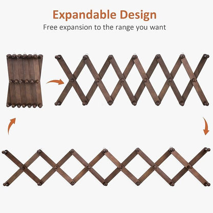 Accordion Wall Hanger, Hat Rack for Wall with 20 Coat Hooks, Expandable Hat Hangers Organizer, Vintage Decorative Coat Rack Wall Mount for Purse, Mug (Brown)