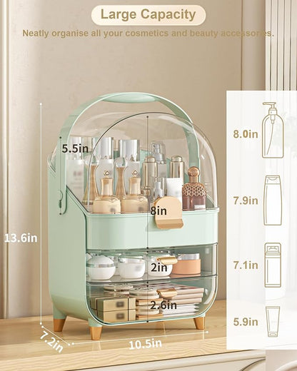 Makeup Organizer Countertop, Skincare Holder Bathroom Counter Organizer, Storage Box Cosmetic Display Cases, Teen Girl Gifts Make up Organizers for Vanity, Dresser (Green)