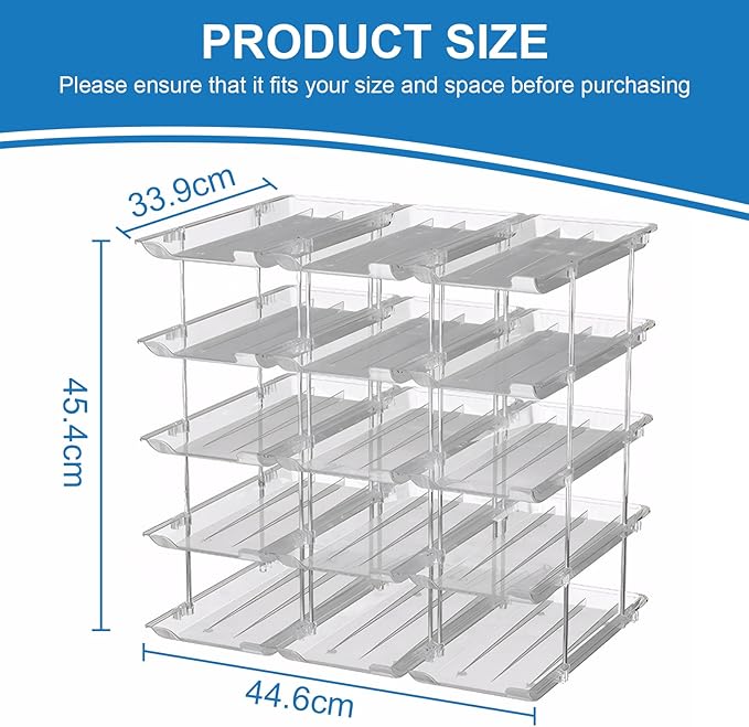 cjc Can Organizer for Pantry - 3 Sets 5 Tiers Pet Cans Organizer, Automatic Scrolling Can Holders for Effortless Pantry Storage-Holds 60 Cans/Clear
