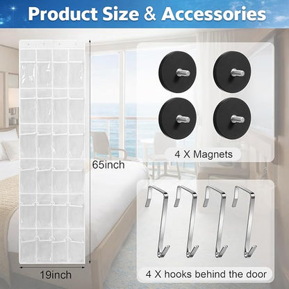 Watersay Cruise Essentials 2026, over The Door Cruise Ship Organizer, 24 Pocket Magnetic Door Hanging Organizers with 4 Hooks and 4 Strong Magnets for Ship Cabin Essentials & Must Haves